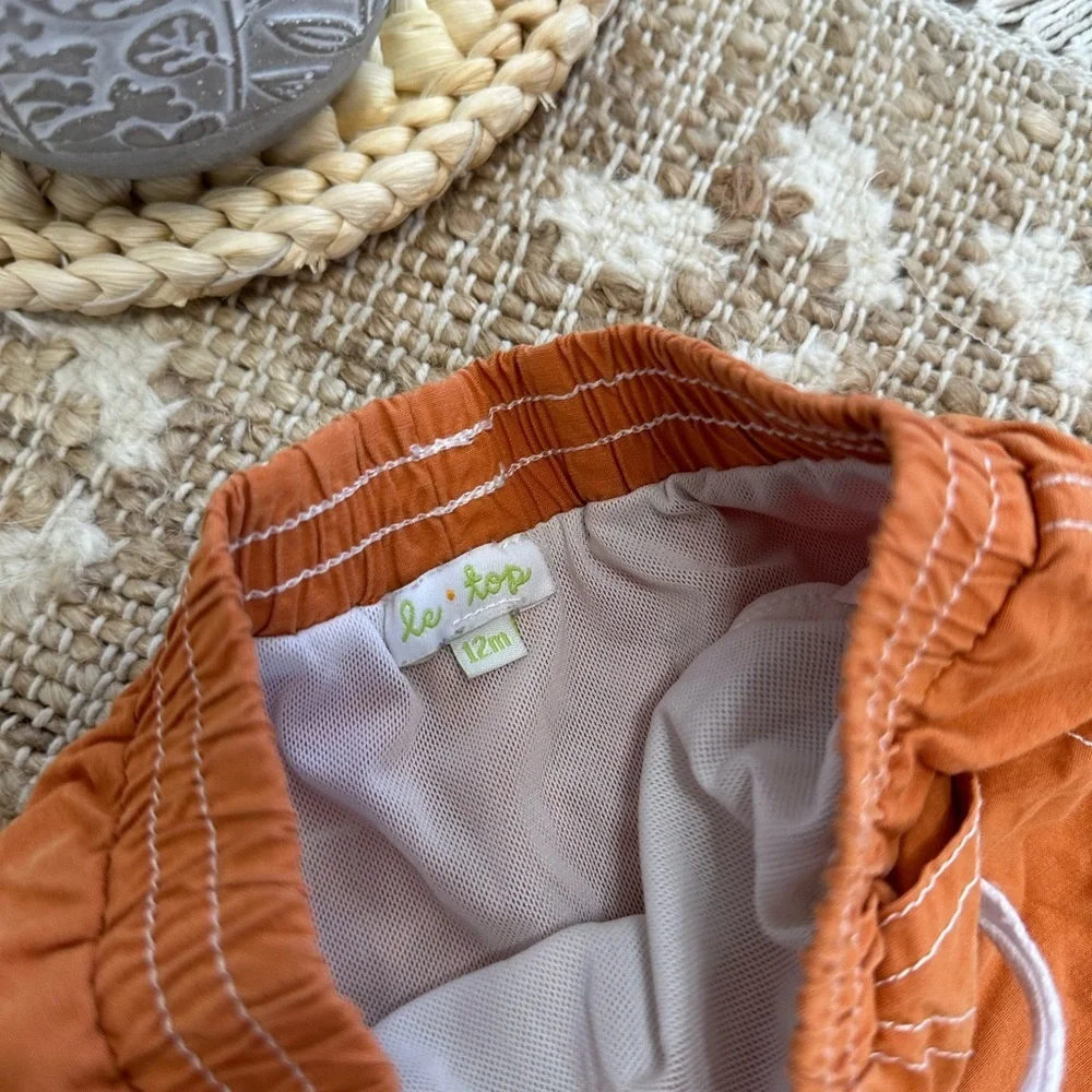 Y2K Le Top Baby Toddler Boy Swim Trunks Rustic Burnt Orange Size 12 Months